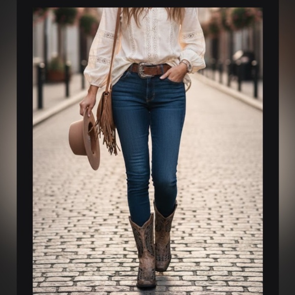 Corral Tan and Black Embroidered Heeled Boots